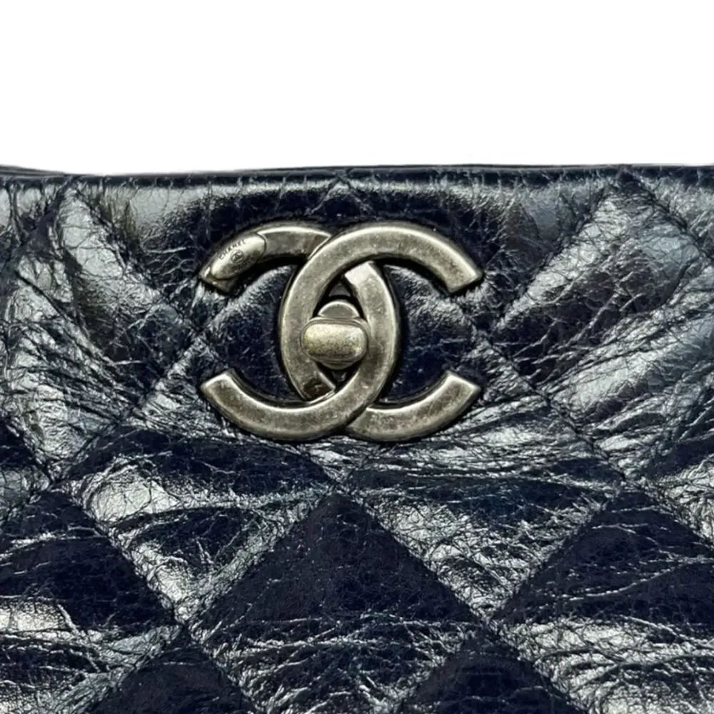 Chanel Accordion Large Quilted Crackled Handbag Blue